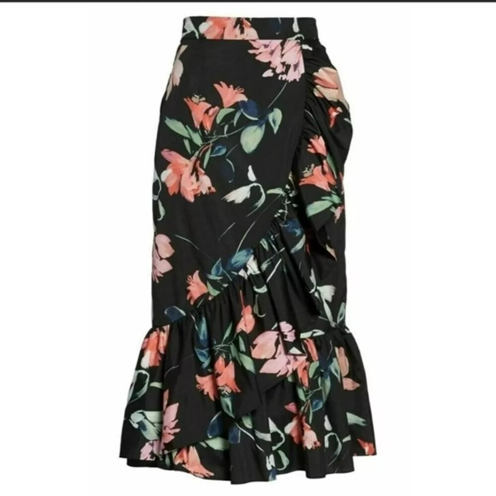 Eliza J Black Floral Taffeta Ruffle Flouncy Skirt. SZ 10 - Picture 4 of 5